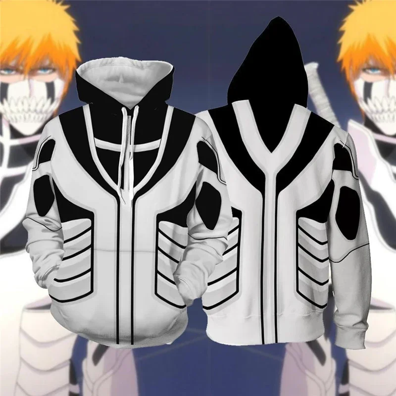 thumbnail image 1 of Sudadera con capucha de Anime Bleach para hombre y mujer, sudadera con cremallera, sudadera con capucha de Kuchiki Byakuya Squad 6 Captain, disfraces de cosplay, ropa de calle Harajuku, 1 of 5