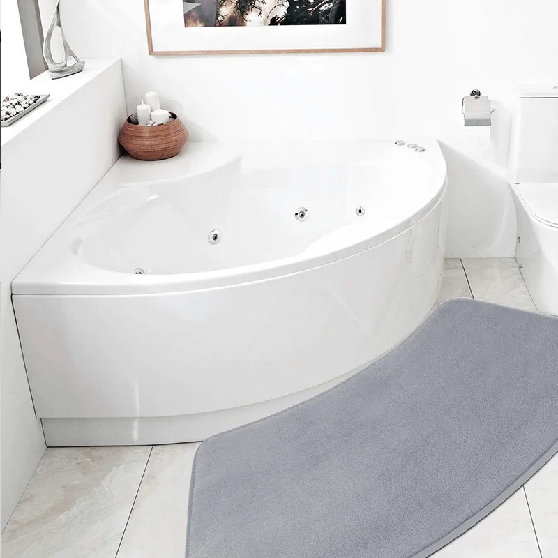 2025 Solid Color Flannel Bath Mat PVC Bottom Curved Fan-shaped Floor Mats High Quality Soft Absorbent Non-slip Mat for Bathroom