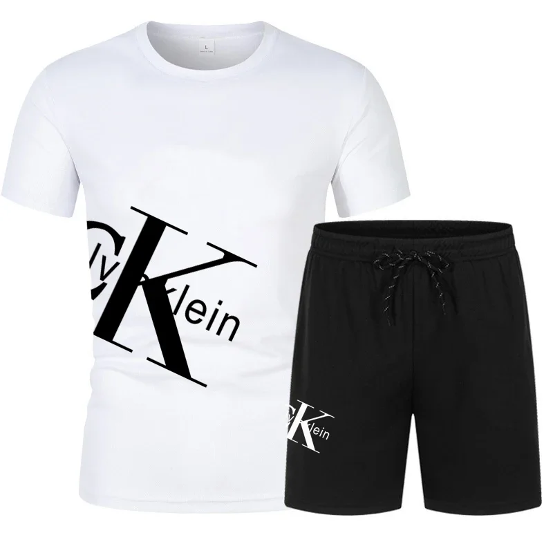 

2024 summer fashion men's short-sleeved T-shirt sweatpants two-piece casual sports running suit
