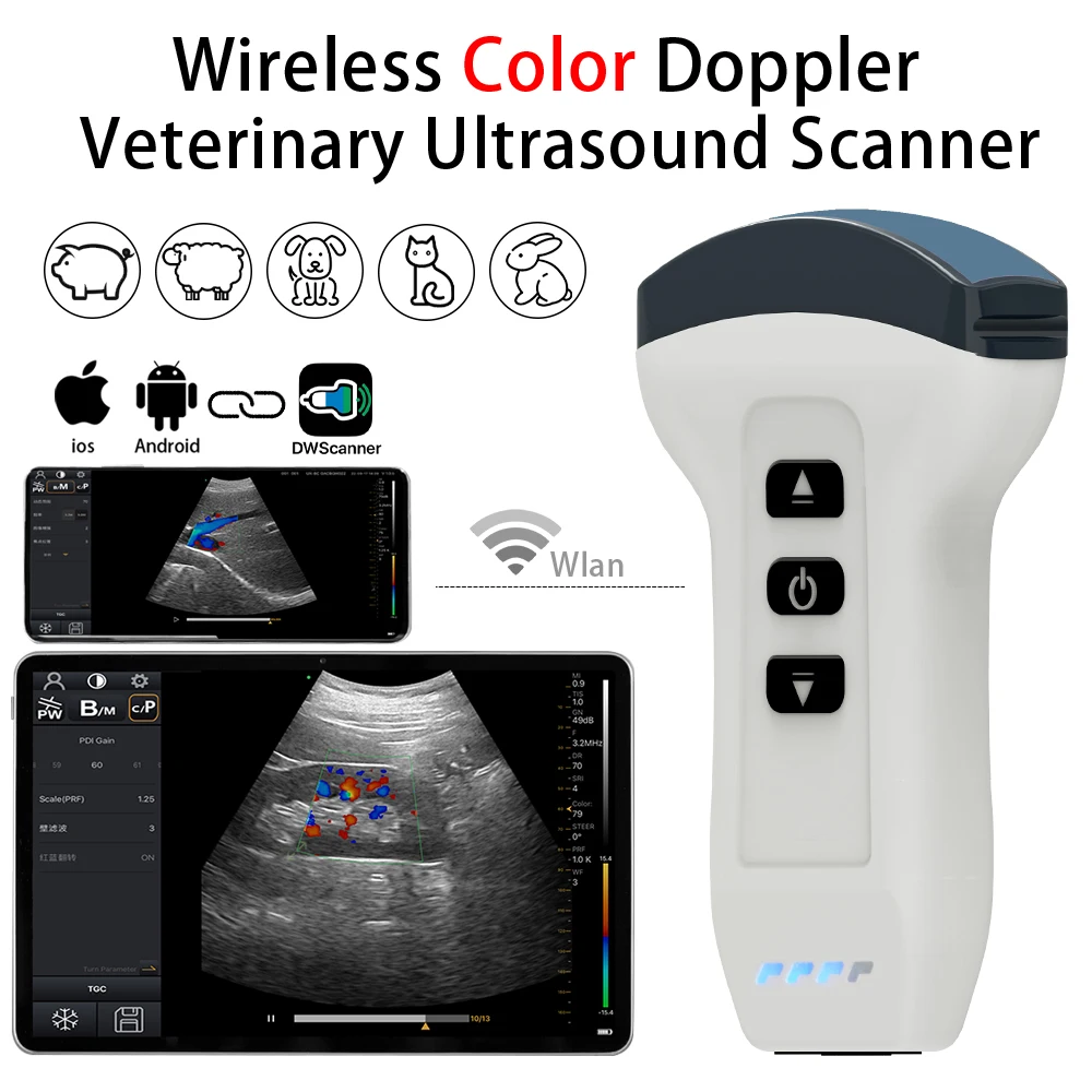 

Wireless Probe Color Doppler Ultrasound Scanner Portable Veterinary Machine 3.3MHz Convex for Sheep Dog Cat Pig, iOS/ Android