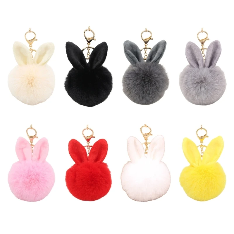 

Cute Rabbit Ear Soft Plush Furry Ball Bag Charm Keychain Pendant Handbag Schoolbag Backpack Hanging Ornament Diameter 9-10cm