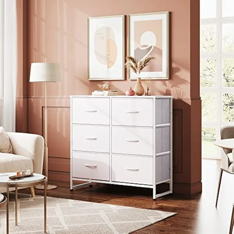 

WLIVE Fabric Dresser for Bedroom, 6 Drawer Double Dresser, Storage Tower with Bins, Chest of Drawers Closet, Living