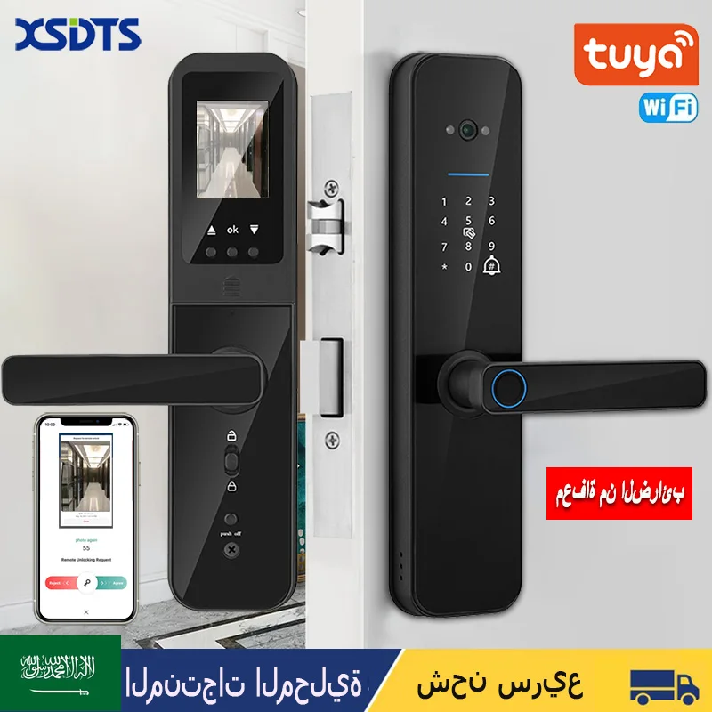 

XSDTS Tuya Wifi Digital Electronic Smart Door Lock With Biometric Camera Fingerprint Card Password Key Unlock SA Local shipment