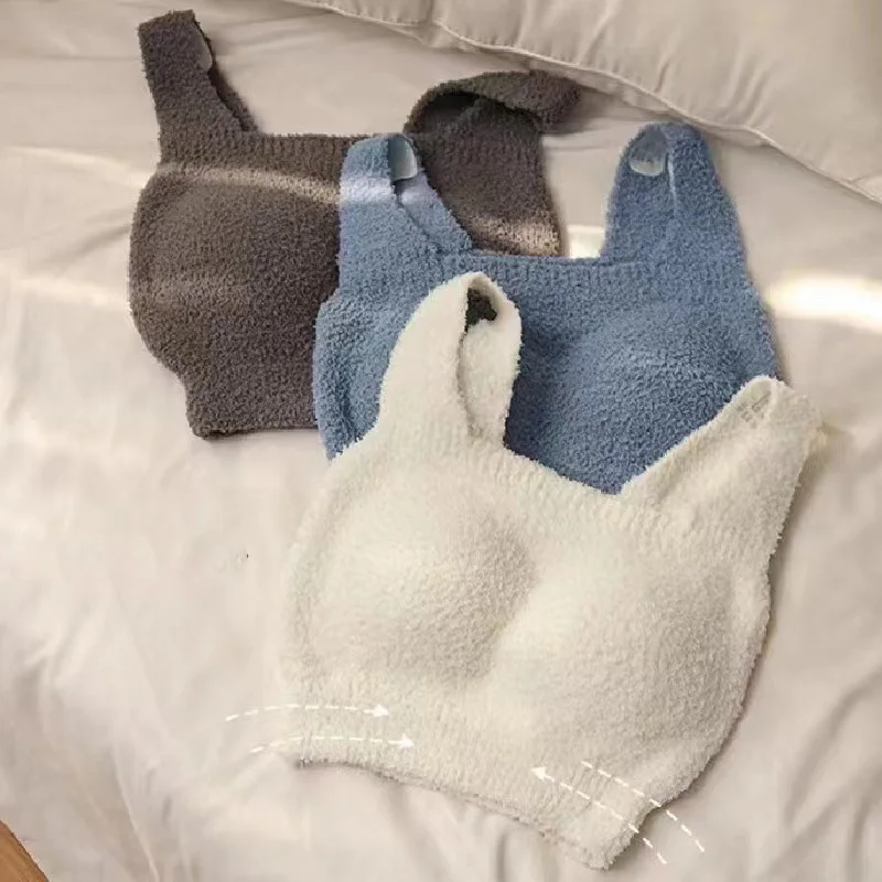 

Women's Lamb Velvet Warm Vest Short And Long Bottom Tank Tops With Chest Pad Super Soft Keep Solid Underwear Snug Tops