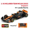 Bburago 1:43 2023 Mclaren Singapore MCL60 F1 Formula Car Die Cast Vehicles Collectible Model Racing Toys 1