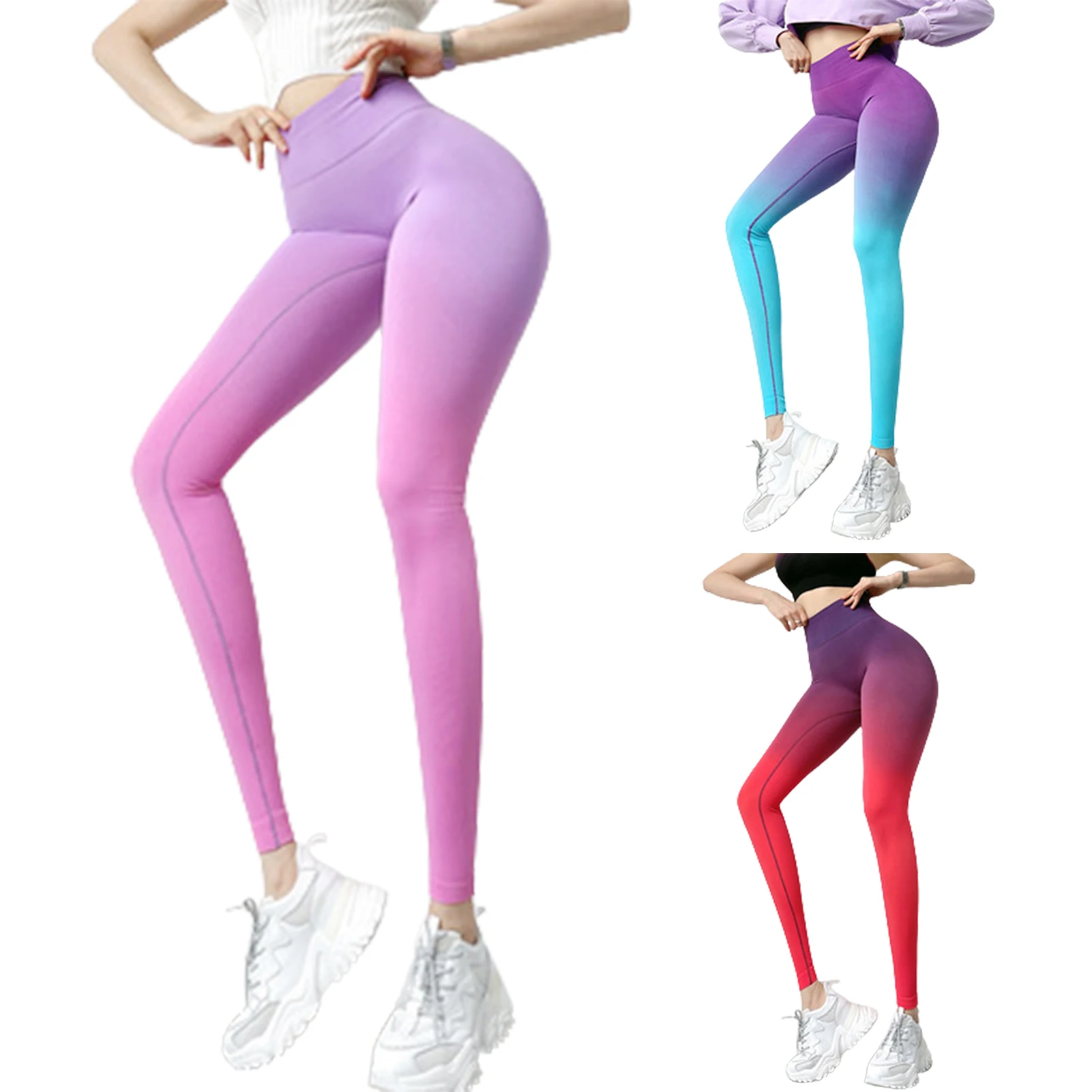 Hip-Liftin Ladies Gradient Fitness Pants High Waist Elastic Sports