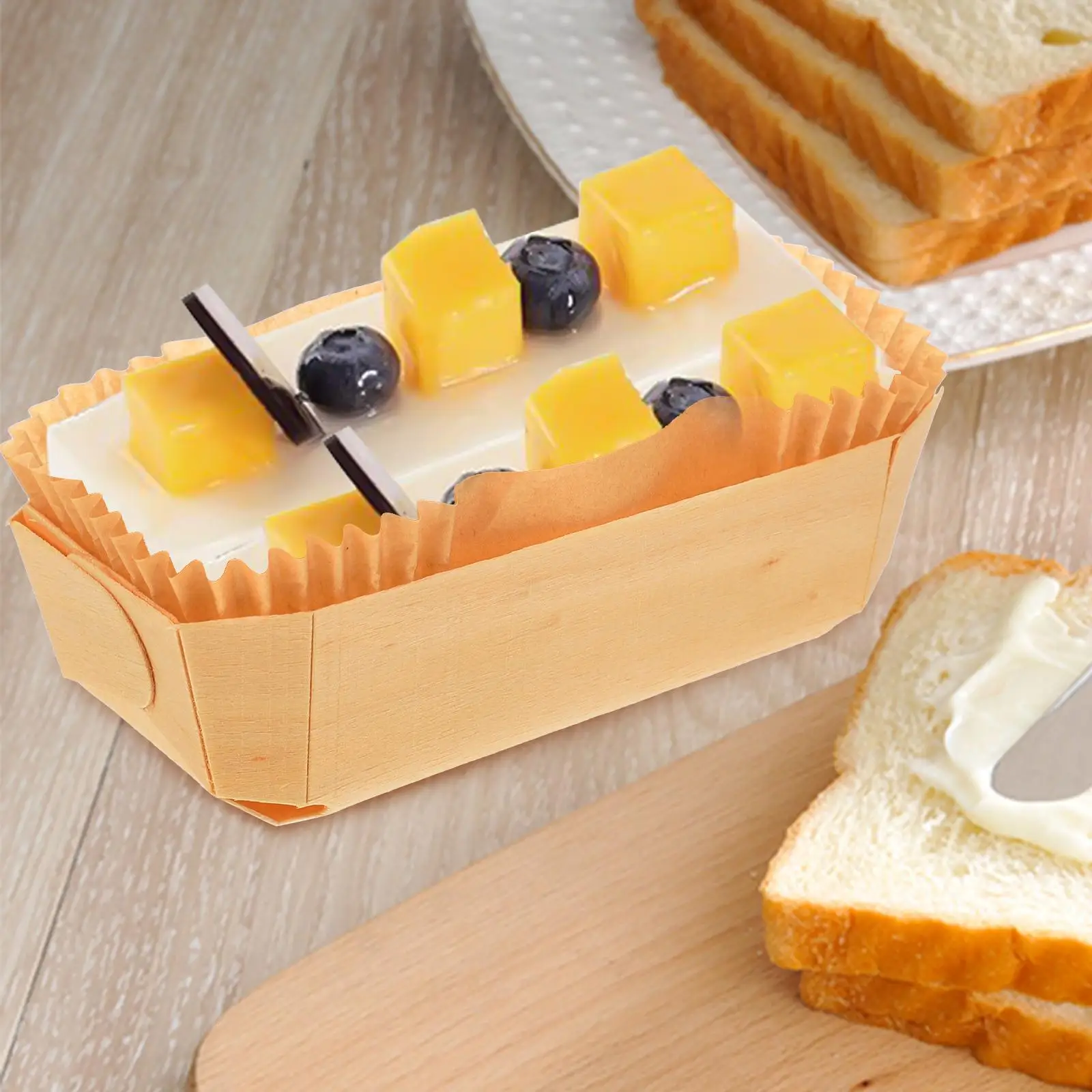 Biscuit Wooden Box Paper Tray Loaf Pan Cake Pans for Baking Heart-shaped Mousse