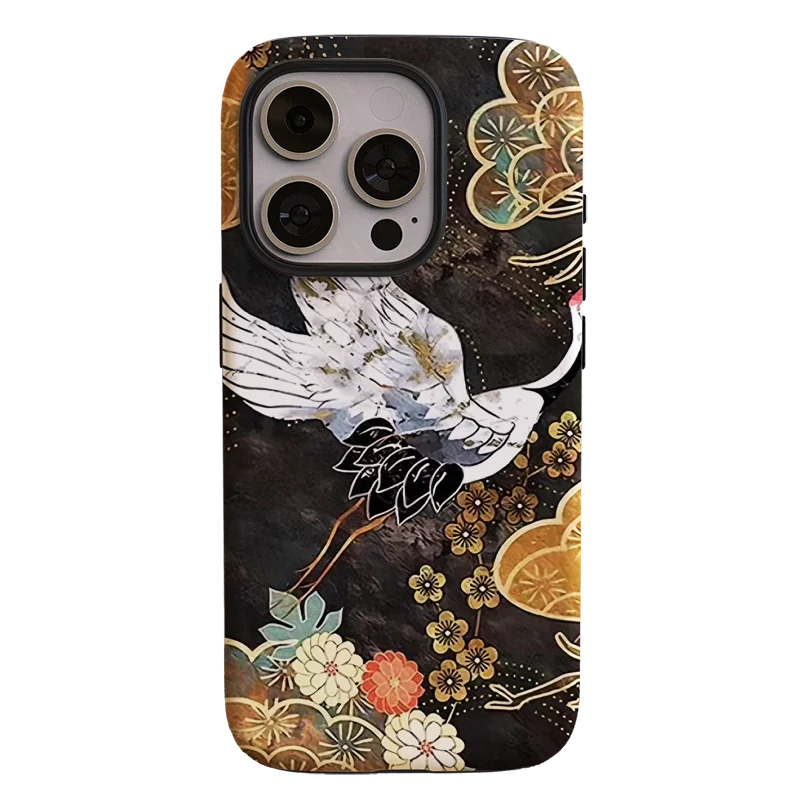 Red-Crowned Crane Shockproof Phone Case with 2-in-1 Film Shell and Bumper Cover