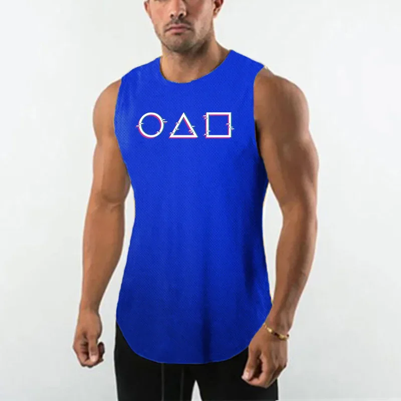 

Men's Square Graphic Design Vest Explosion American Sleeveless T-shirt Summer Mesh Breathable Fitness