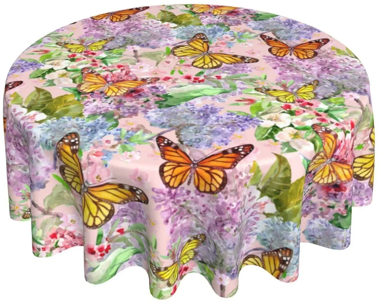 

Butterfly Tablecloth 60in Spring Watercolor Pink Floral Decorative Round Table Cloth with Dust-Proof Wrinkle Resistant for Home