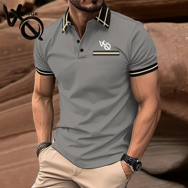 VQWQK Literature-Polo à manches courtes pour hommes, maillot de cheval d'été, t-shirt décontracté, monochromatique, respirant, revers de mode, marque