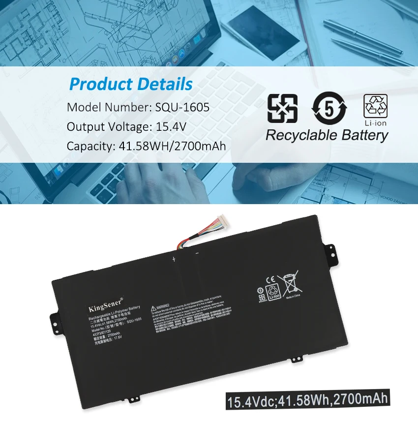 Kingsener-bateria do Portátil para Acer Acer Swift S7371 Sf71351 Acer Spin Sp714-51 41cp3 67 129 15.4v 41.58wh 2700mah Squ1605 - Imagem 5