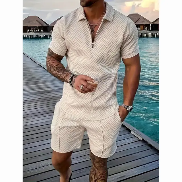 Ensemble deux pièces pour hommes, nouvelle marque tendance, impression aléatoire, décontracté, ample, manches courtes, ensemble Short et haut, été 1