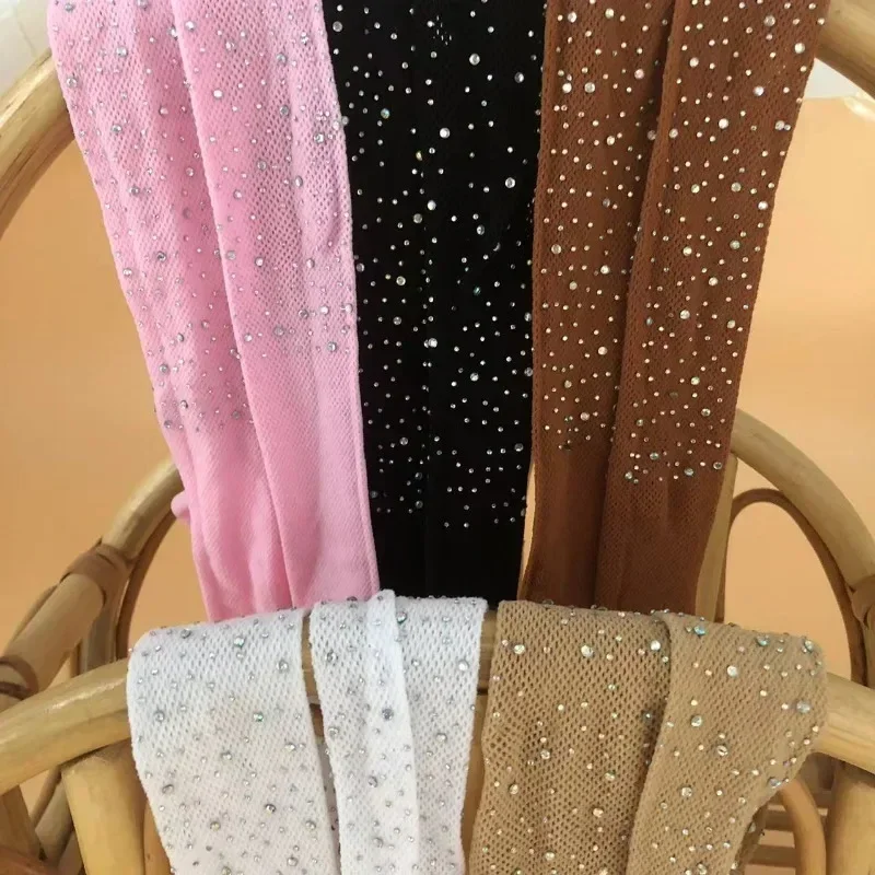 Kids Girl Tight Fashion Fishnet Stockings Hollow Lace Rhinestone Glitter Pantyhose for Children Girl Summer Mesh Baby Sock