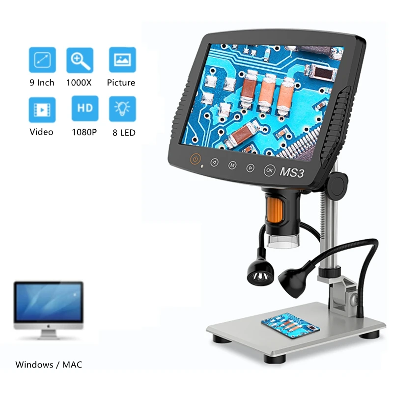 

1000X Digital Electronic Microscope1080P 9 Inch LCD Display Electron Screen Video Camera Magnifier for Soldering PCB Repairing