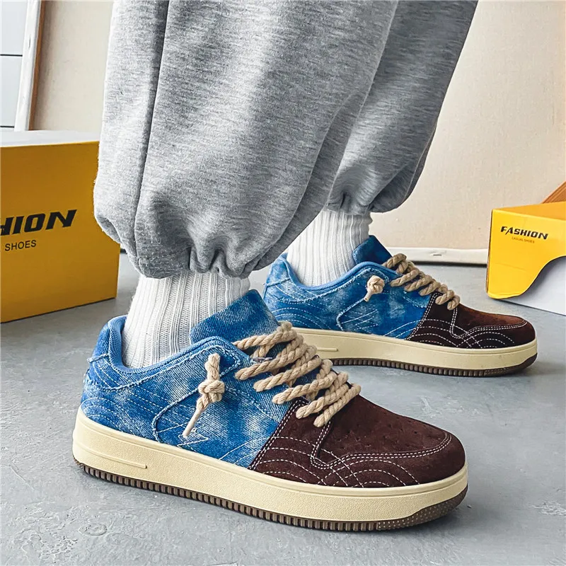 Brand Breathable Men's Casual Shoes Washed Denim Trendy Shoes Fashion Retro Low Cut Lace-up Men Designer Shoes Men Sneakers