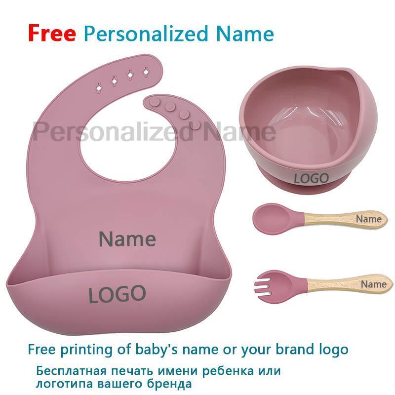  Personalized Name Baby Feeding Set Children's Silicone Suction Cup Bowl Training Spoon Fork Tableware Baby Feeding Bowl BPA Free 