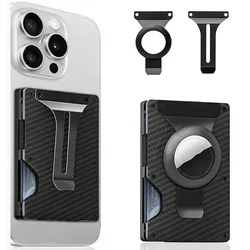 Magnetic Durable Phone Wallet - Heavy Duty Card Holder Gift (Carbon Fiber)