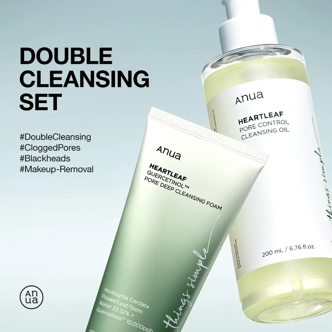Anua Heartleaf Pore Cleansing Oil & Quercetinol Pore Deep Double Cleanser Facial Makeup Cleansing Skincare Set Beauty Products 2