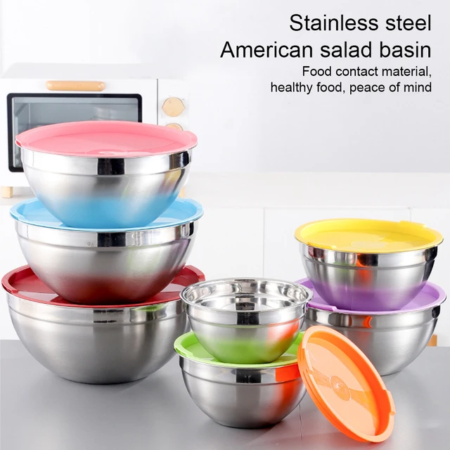 1pc Stainless Steel Bowl, Silver Mini Portable Salad Bowl For