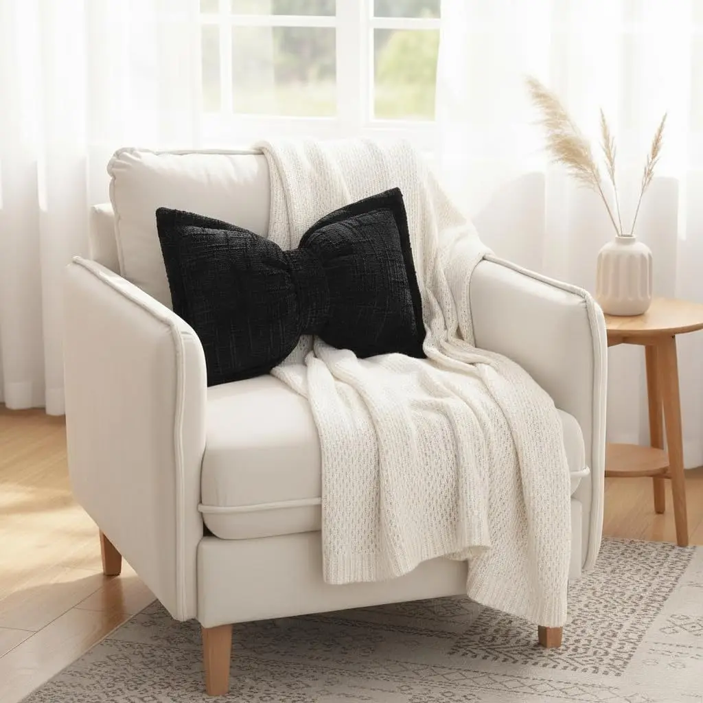 2 Stück Boho-Deko-Kissenbezüge mit Schleifenmuster, Chenille-Textur, große Schleifenförmige Kissenhüllen für Sofa, Wohnzimmer, Heimdekoration – Detail 15