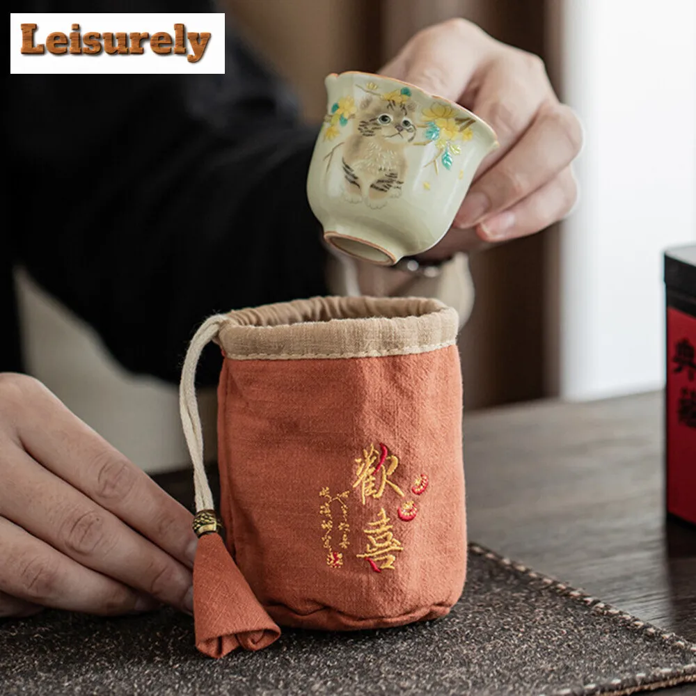Homecoming Thickened Linen Storage Tea Cozies Luxury Tea Cozy for Teapot Portable Bag Travel Set Bag Ceremony Supplies