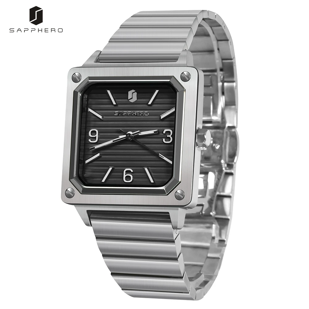 Sapphero Men Watch Square Lovers Wristwatch Stainless Steel Quartz