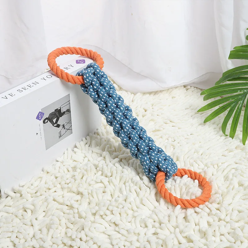 Pet dog toy Double-ring chewable cotton knot toy Tooth cleaning Durable braided bone rope Pet teething toy Pet supplies 4
