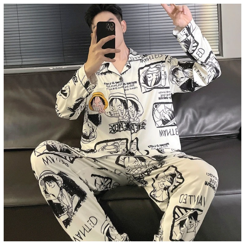 

Anime One Piece Monkey D. Luffy Uzumaki Naruto Pajamas Cute Anime Long-sleeved Men Sleepwear Kawaii Cartoon Men Pajamas Sets