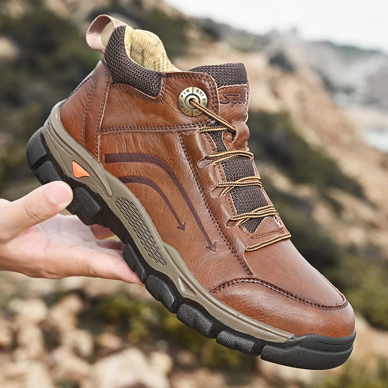 

Genuine Leather Shoes Men Outdoor Casual Shoes Wear-resistant Work Shoes Sneakers Men Hiking Shoes Comfortable Zapatos Hombre