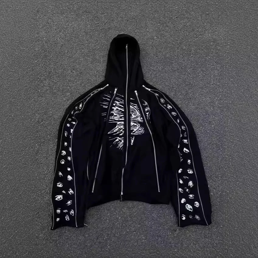 

Американская новая уличная мода, высокотехнологичная темная Свободная Толстовка в стиле Харадзюку Y2K с капюшоном на молнии, унисекс