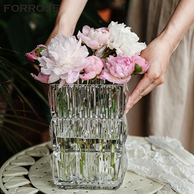 Florero de cristal grande pintado a mano, centro de mesa para boda