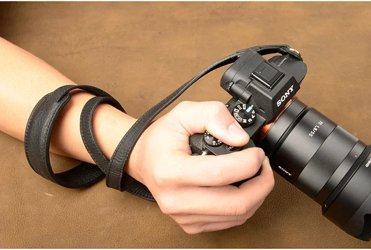 Handcrafted Black Genuine Leather Camera Shoulder Strap