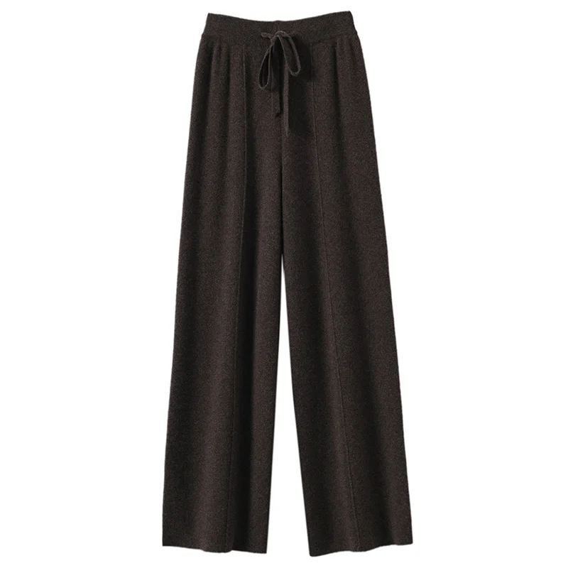 High Waist Knitted Wool Wide Leg Pants Extended Length Dstring Straight Casual Loose Slimming Autumn Winter Faion Ladies