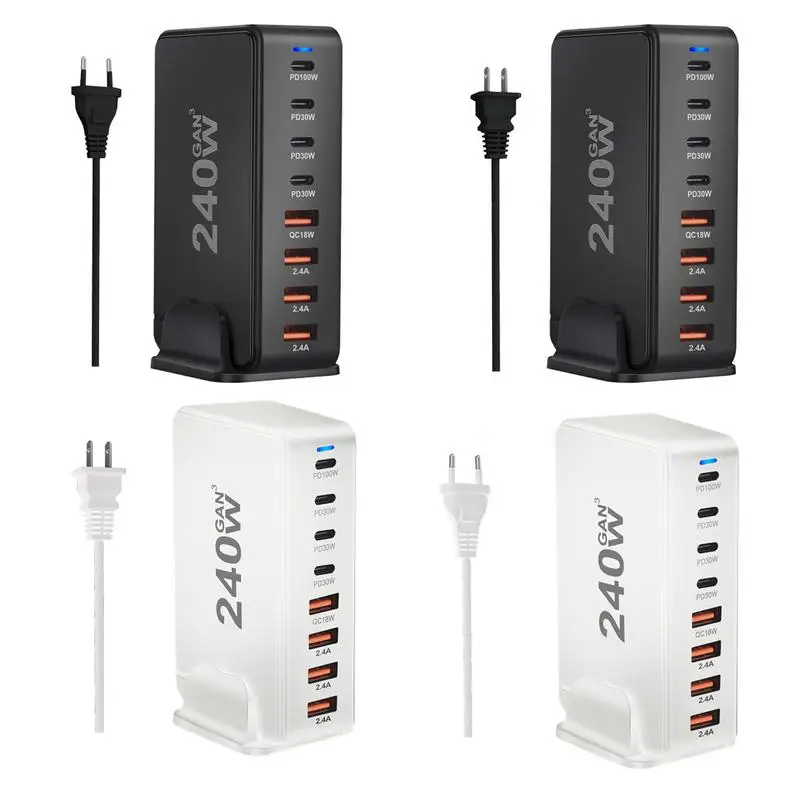

240w USB C Charger 8-Port USB C Charger Adapter 4a4c Pd QC Super Fast Charging Laptop Power Adapter For Travel Home Office