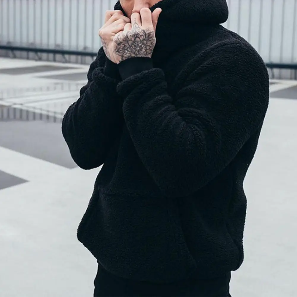 

Men Sweatshirt Men's Winter Plush Hoodies with Letter Print Warm Imitation Lambswool Cashmere Sweatshirts for Male Casual