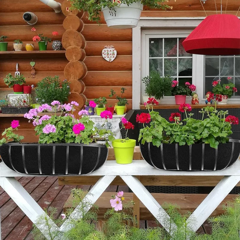 3PCS Plant Liner 30 Inch Fabric Window Box Liners Replacement Black Non-Woven Hanging Plant Liner