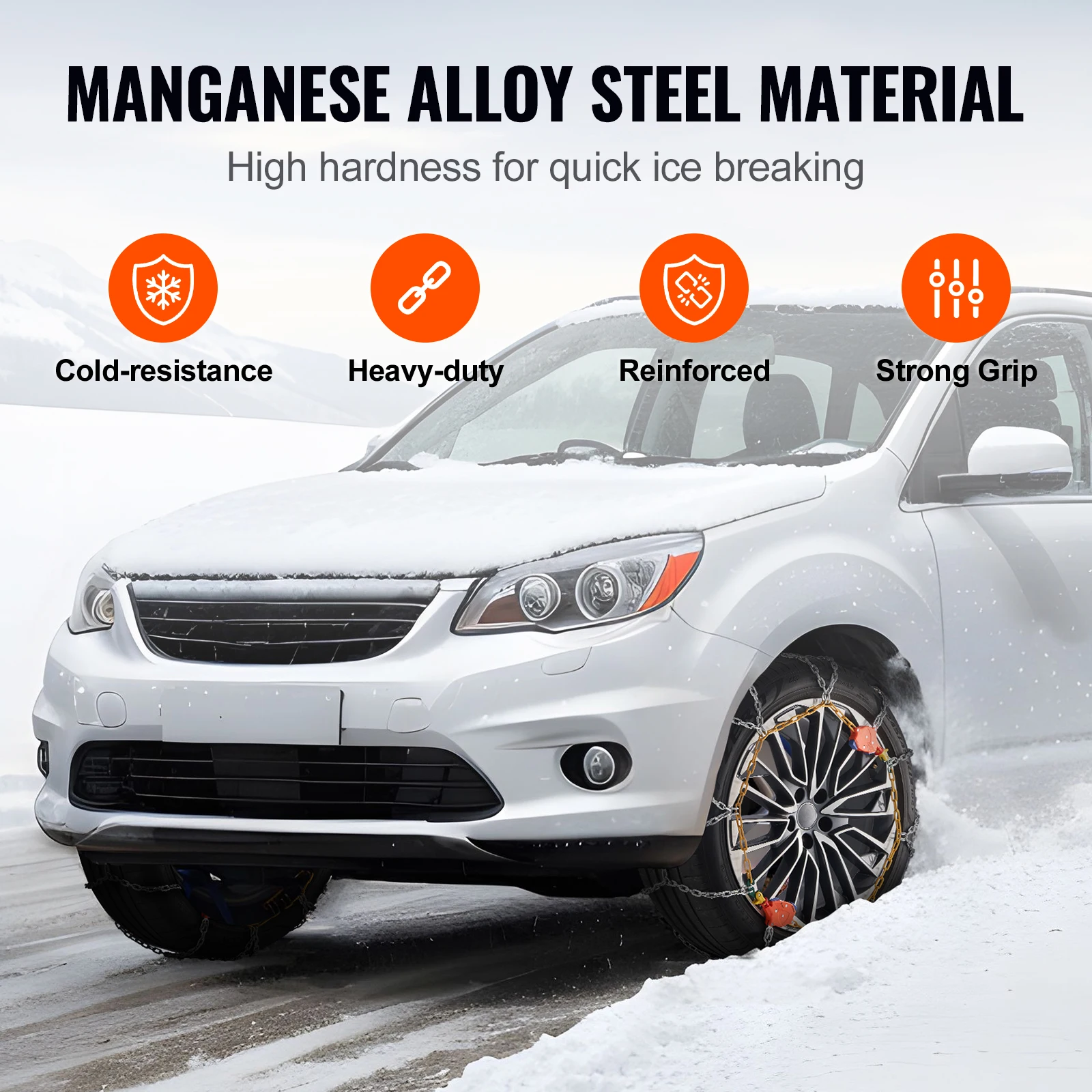 SucceBuy Auto Tightening Snow Chains Anti-slip Manganese Alloy Steel Emergency Tire Chains for Cars Pickups SUVs Trucks, 2 PCS