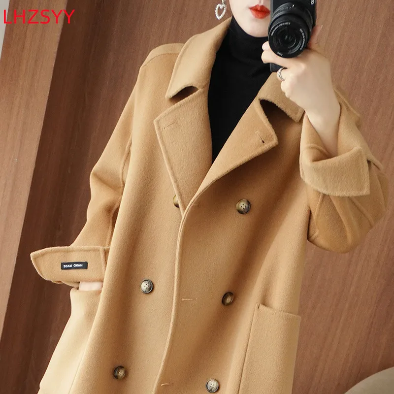 LHZSYY 여성용 양면 캐시미어 코트, 롱 재킷, 하이엔드 상의, 순수 울 가디건, 라지 사이즈 코트, 2022 가을 겨울 신상