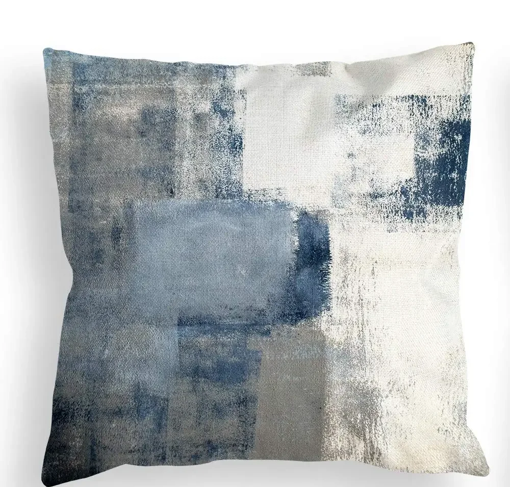 Blue, gray and white three-color linen pillowcase sofa cushion cover home decoration can be customized for you 40x40 50x50 4