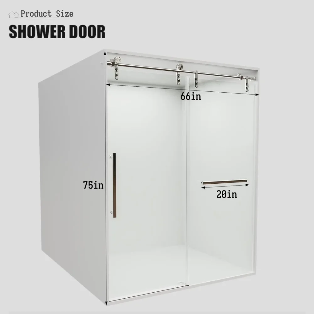 Frameless Slidable Shower Door, 56-60" W × 76" H, 5/16" Clear Tempered Glass,  Noiseless, Waterproof, Shatterproof，Silver 4
