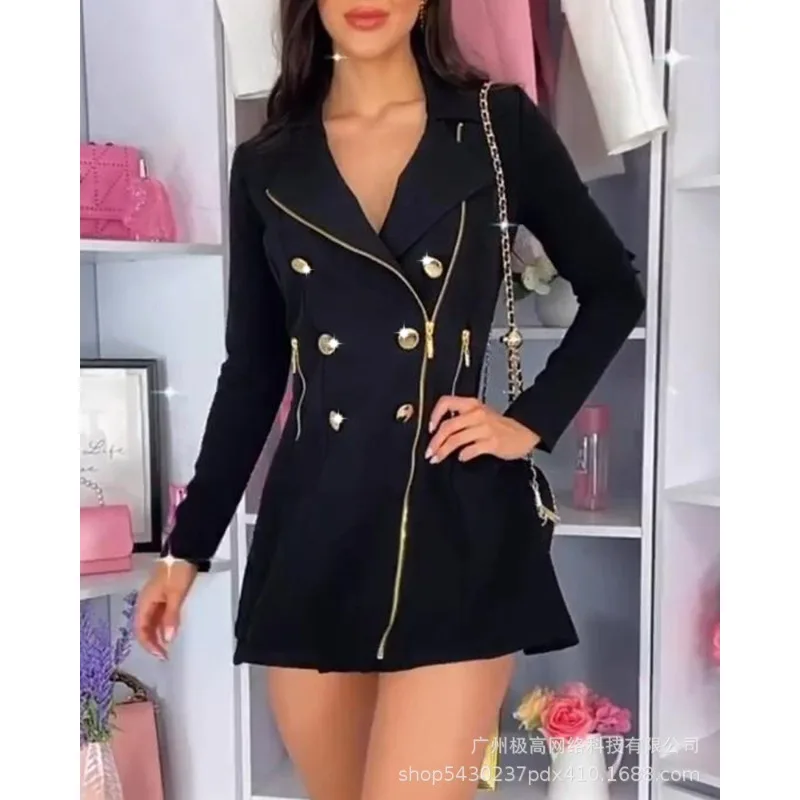 

Wepbel Long Sleeve Blazers Dress Women Slim Fits Button Zipper Business Suit Dress High Waist Sexy Mini Office Lady Suits Dress