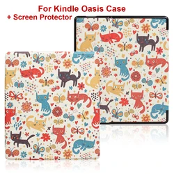 Premium PU Leather Book Cover with Screen Protector and Auto Sleep/Wake Function - Kindle oasis 7inch (Colorful cats)