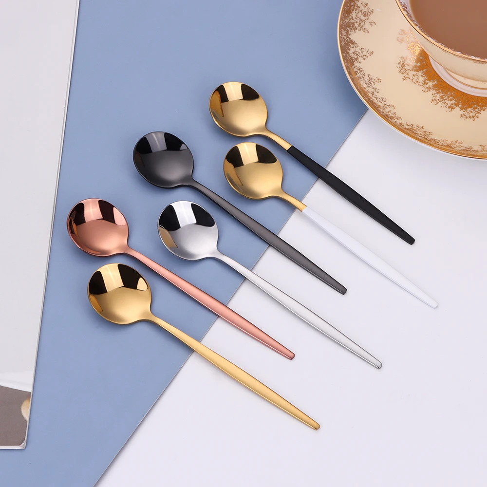 Stainless Steel Spoon Tea Spoon 3/6 Pieces Gold Stirring Teaspoons Stainless Steel Coffee Spoon Set Ice Cream Cake Dessert Mini Spoon Afternoon Party Cutlery