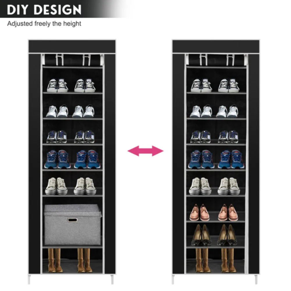 Room-saving 10-Layers 9 Lattices Non-woven Fabric Shoe Rack Black 4