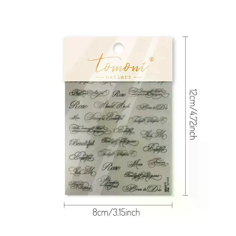 Monochrome English Letter Nail Stickers - Self Adhesive Nail Art Decals for DIY French Manicure Design