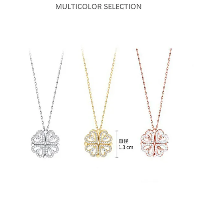 1pc Heart Shaped Four Leaf Clover Pendant Necklace Jewelry Zircon Women Love Clavicle Chain Gifts Openable ChokerJewelry 5