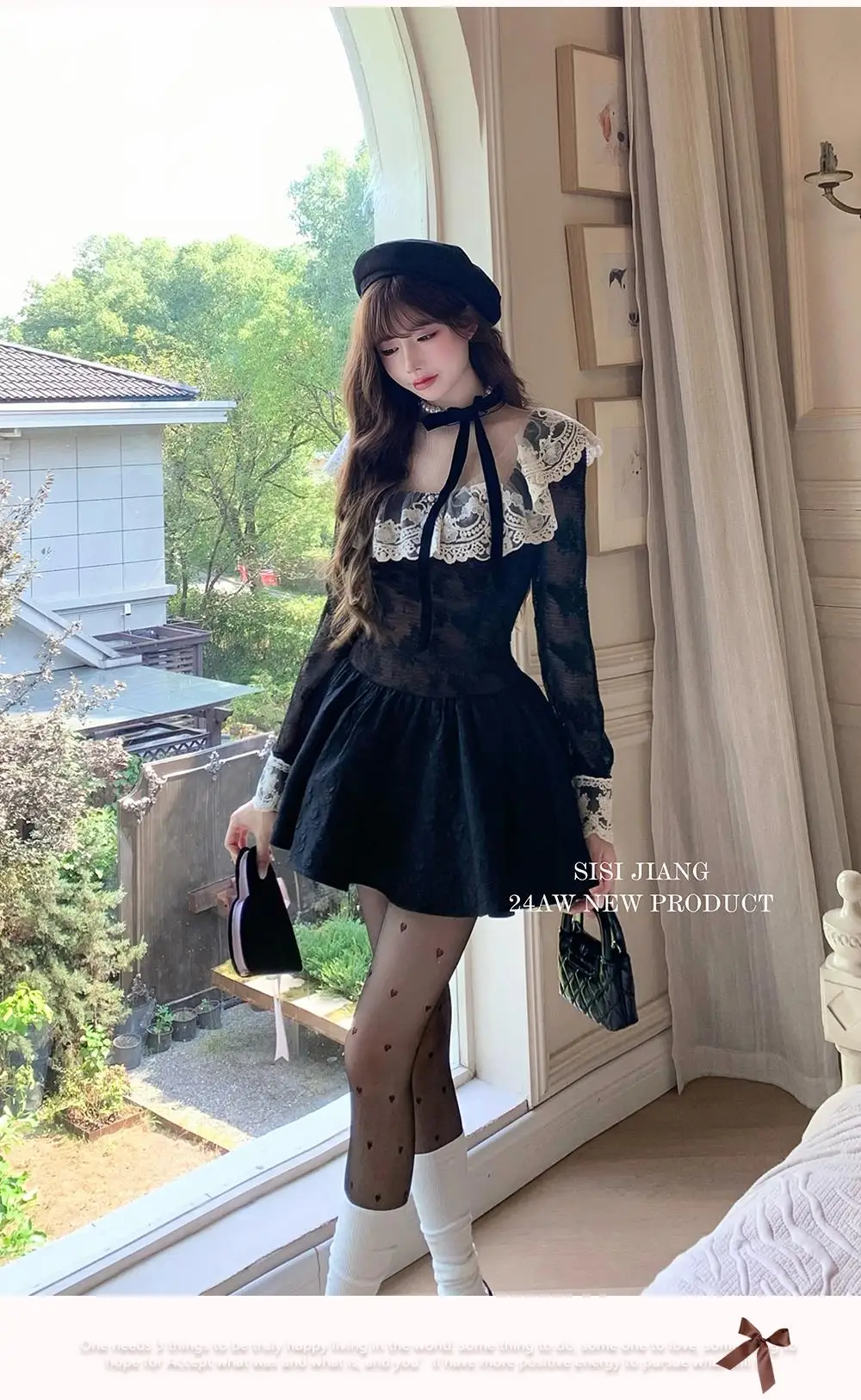 French Black Short Dresses for Women Lace Patchwork Long Sleeve A-line Birthday Party Dress Korean Fashion Mini Vestidos New