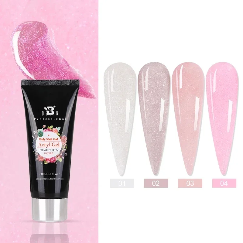 BOZLIN 60ML Poly Nail Gel Semi Permanent Acrylic Glitter Extension Crystal Nail Art Fast Builder Hybrid Varnish Soak Off UV Gel 6