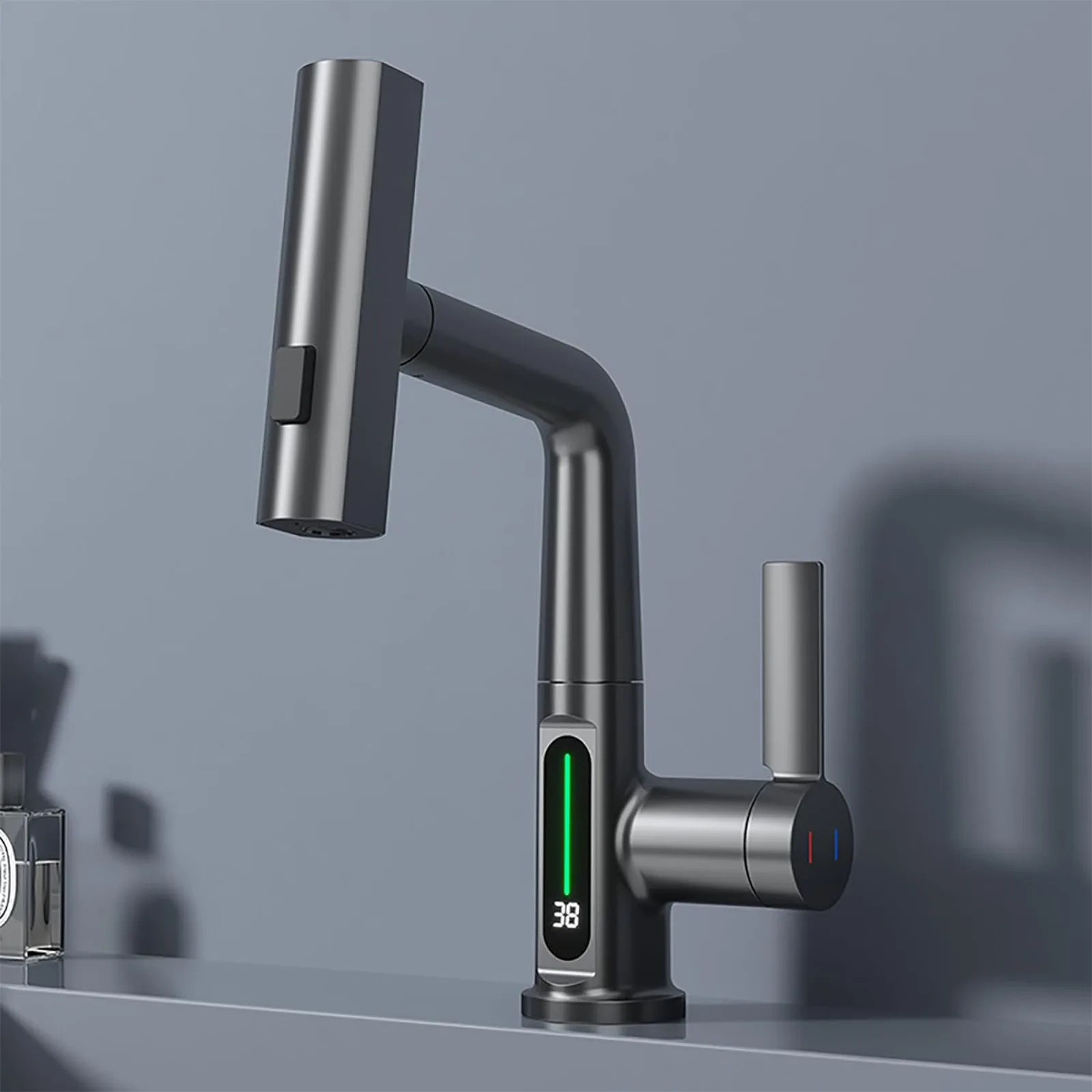 

All copper Feiyu intelligent digital display basin faucet, bathroom cabinet, multifunctional lifting and pulling cold and hot